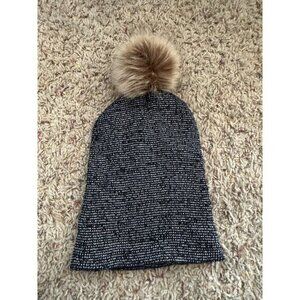 Black and Gold Pompom Beanie, pompom beanie, black beanie,‎ womens beanie